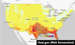 Карта предупреждений о температурных рисках на сайте Heat.gov