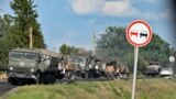 Колонна российского военного транспорта, разгромленная в в районе Суджи. Курская область, 9 августа 2024 г. . 